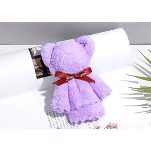 Purple Teddy Bear Folded Face Towel Just For You Ribbon Decorative Gift Favor